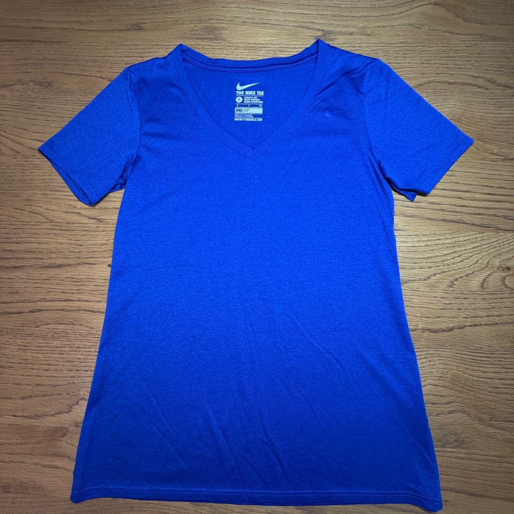 Nike Dri-FIT V-Neck Athletic Tee Royal Blue Short Sleeve Training Shirt Womens S